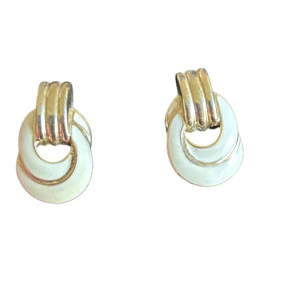 Vintage Trifari Gold-Tone With Beige Enamel Knot Post Earrings